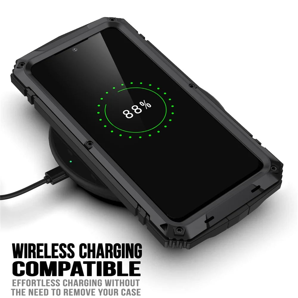 R-JUST For Samsung Galaxy S23 Waterproof Drop-Proof Case Kickstand Back Cover with Tempered Glass - Black - 3