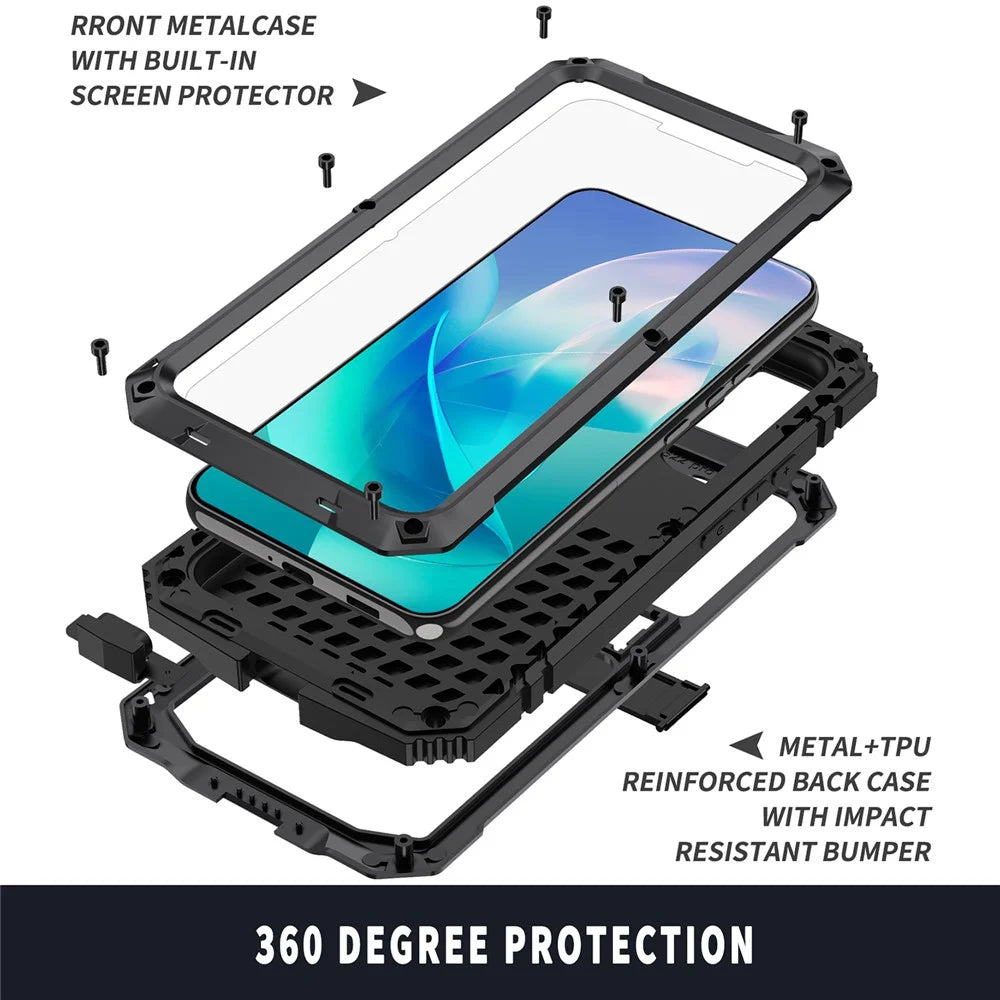 R-JUST For Samsung Galaxy S23 Waterproof Drop-Proof Case Kickstand Back Cover with Tempered Glass - Black - 7