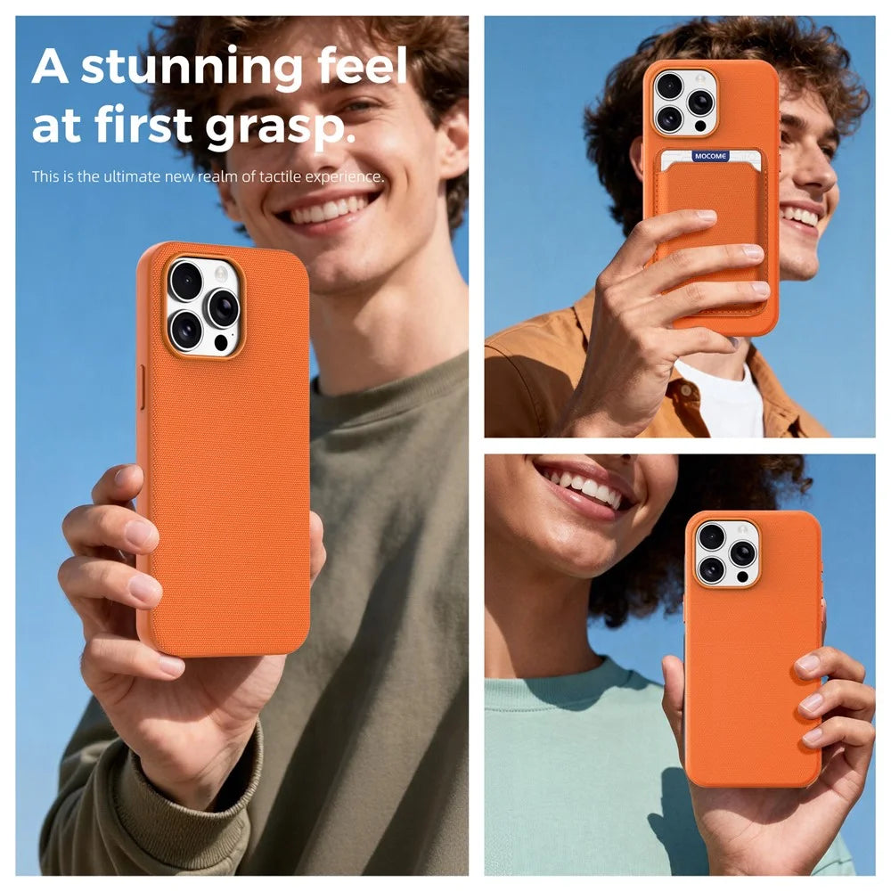For iPhone 15 Pro Max Magnetic Case Tech Fabric Coated TPU + PC Anti-Drop Phone Cover - Orange - 6