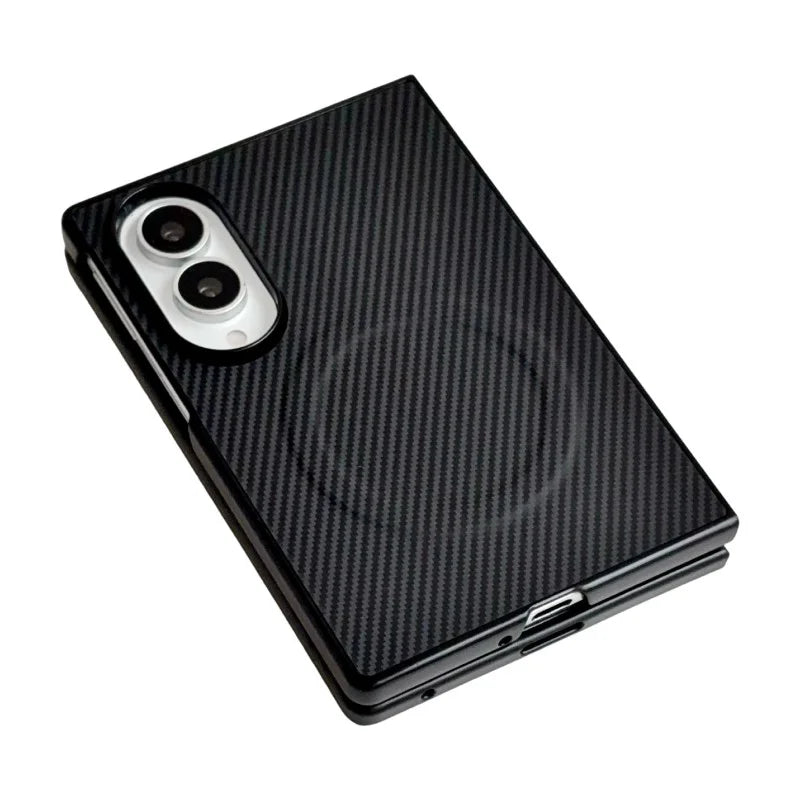 WANLONFENG for Samsung Galaxy Z Fold8 TQ Series Magnetic Case Carbon Fiber Texture PC TPU Phone Cover (Big Lens Hole) - Black - 2