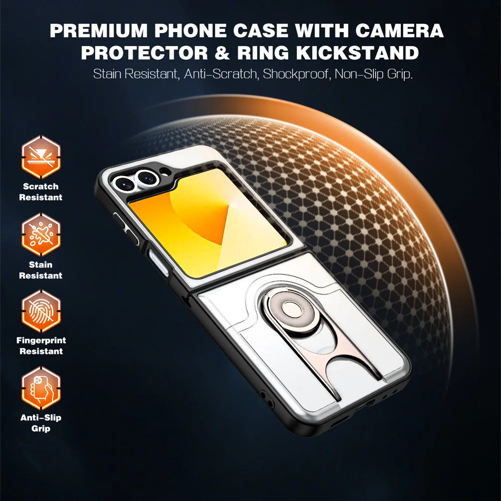 For Samsung Galaxy Z Flip6 5G Case with Slide Camera Cover Kickstand PC + TPU Protective Phone Shell - Silver - 7