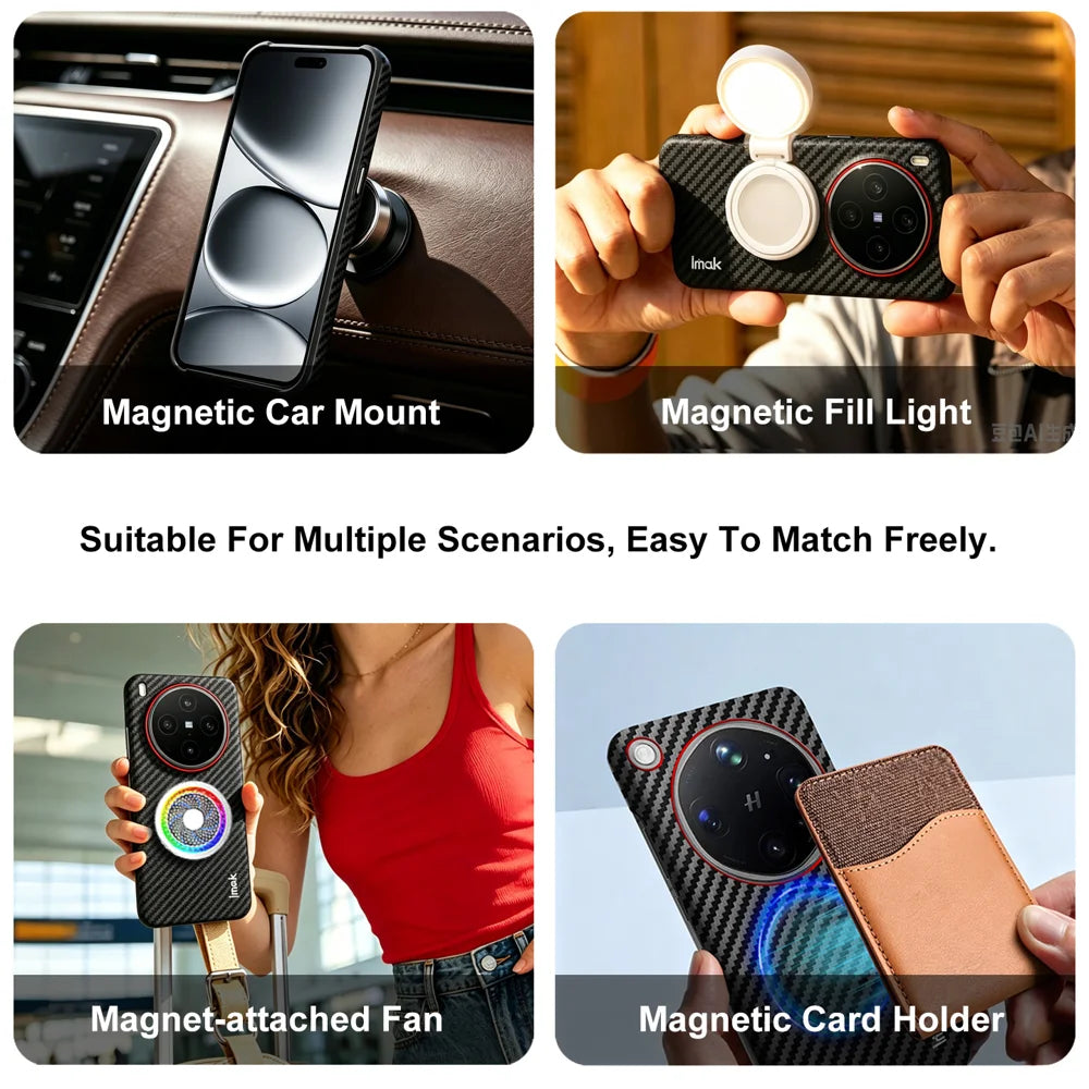 IMAK for Asus Zenfone 10 5G / Asus Zenfone 9 5G Ruiyi Series Magnetic Case Carbon Fiber Texture Leather + PC Phone Cover - As Shown - 6