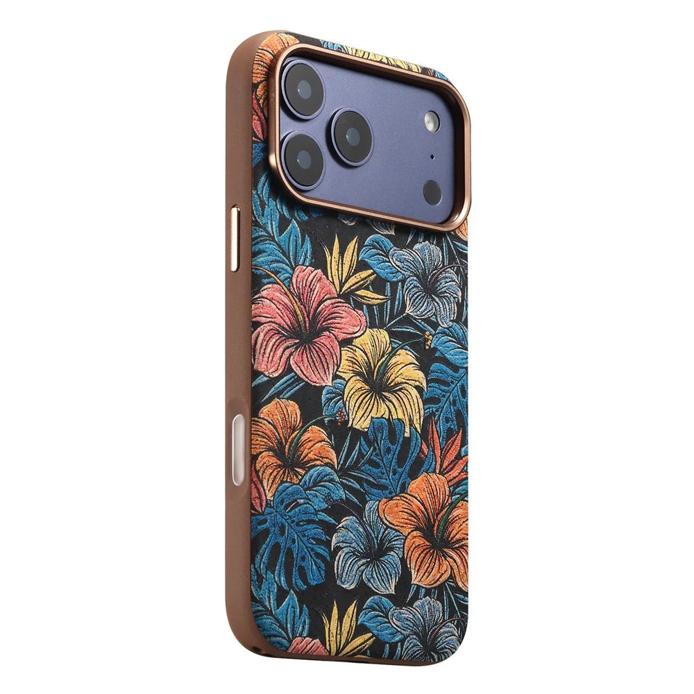 DENIOR for iPhone 18 Pro  /  17 Pro Magnetic Case Retro Aesthetic Design Cork + Leather + TPU Shockproof Phone Cover - Blue - 1