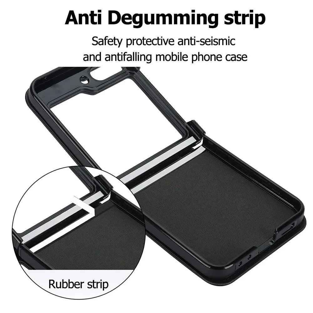 For Samsung Galaxy Z Flip8 Case Rhombic Leather + PC Folding Phone Cover with Wrist Strap / 1.5m Long Strap - Black - 7