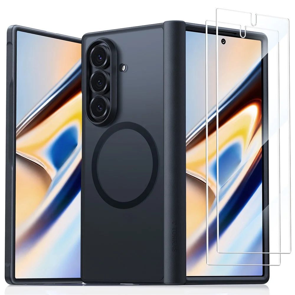 TORRAS Guardian-Mag Series for Samsung Galaxy Z Fold8 Magnetic Case with 2Pcs Tempered Glass Film Skin-Touch Matte PC + TPU Phone Cover - Black - 1