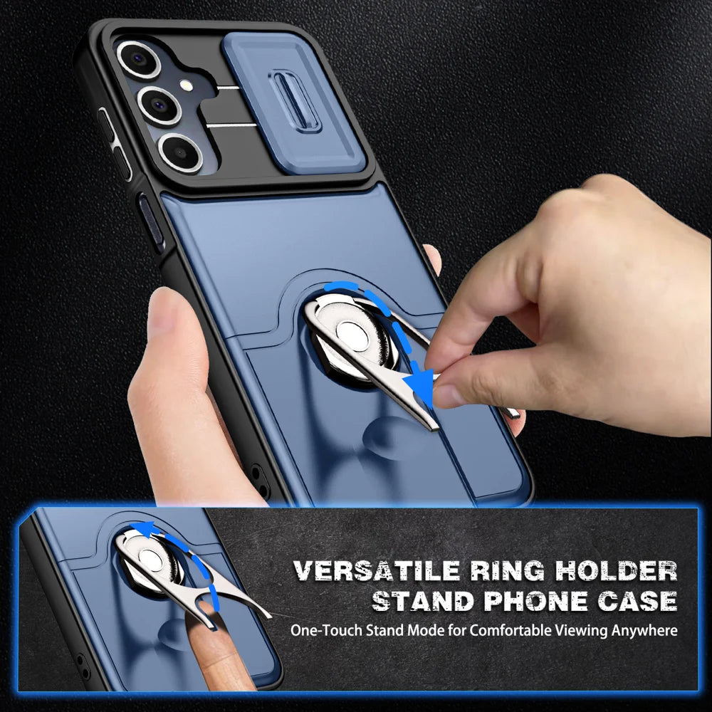 For Samsung Galaxy S24 / Galaxy S25 Case with Slide Camera Cover Kickstand PC + TPU Protective Phone Shell - Blue - 7
