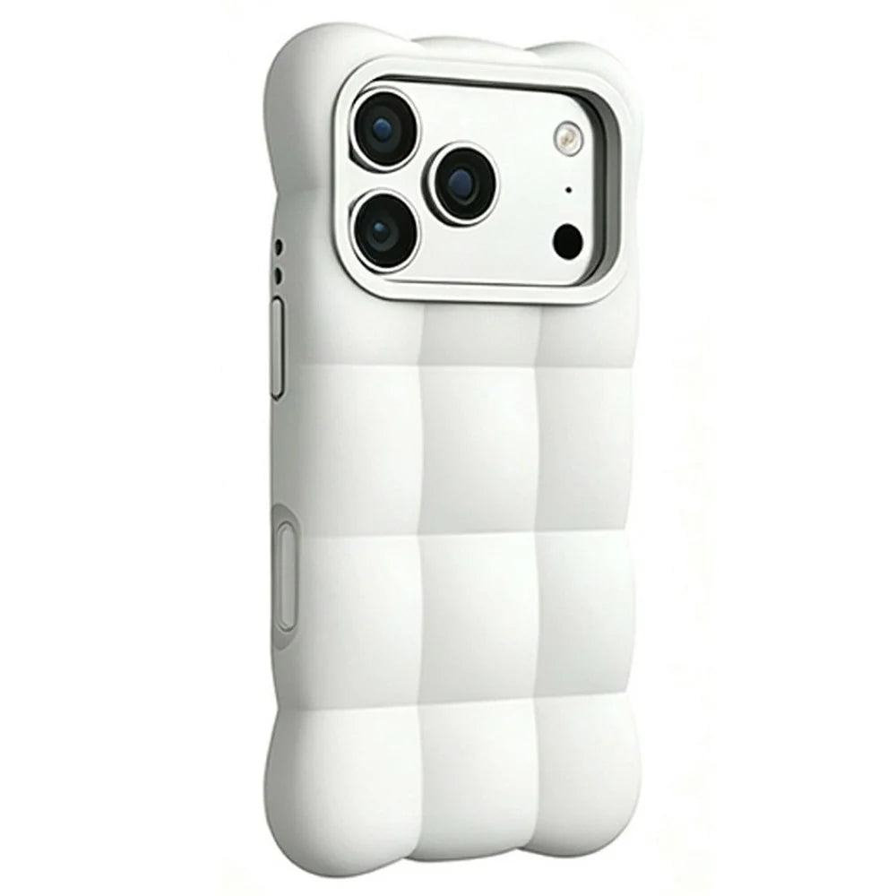 For iPhone 18 Pro Max / 17 Pro Max Case Quilted Grid Liquid Silicone + PC Shockproof Phone Cover with AI Button - White - 1