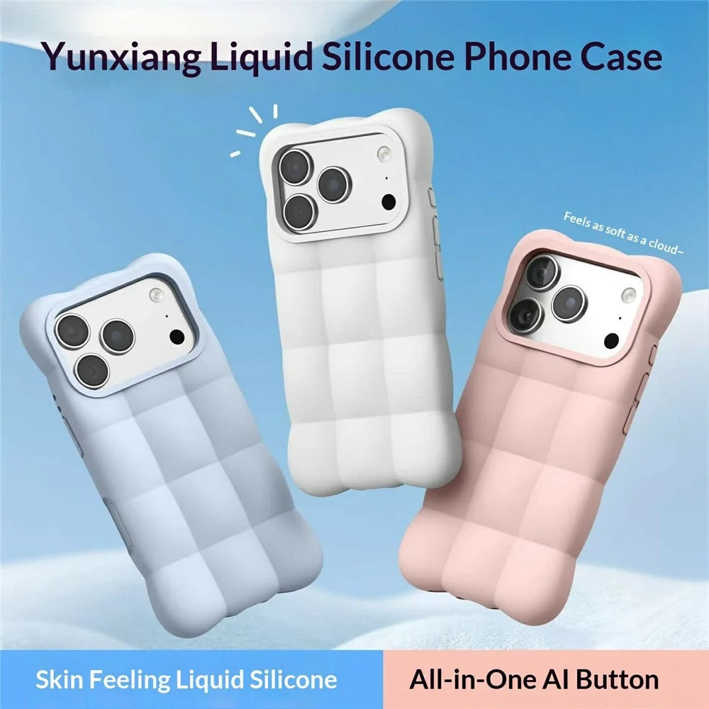 For iPhone 18 Pro Max / 17 Pro Max Case Quilted Grid Liquid Silicone + PC Shockproof Phone Cover with AI Button - White - 2