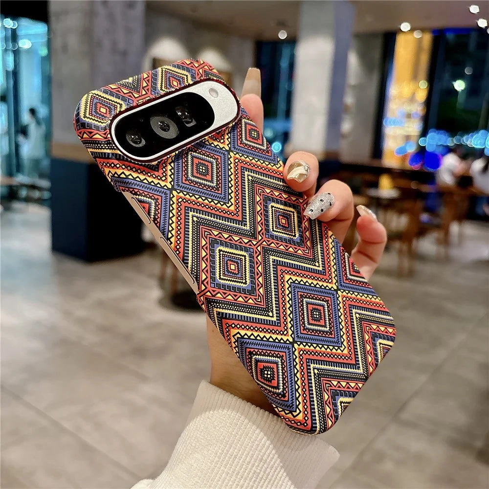 For Google Pixel 11 / Pixel 11 Pro Magnetic Case Water Transfer Printing Aramid Fiber Texture PC Phone Cover - Retro Pattern - 3