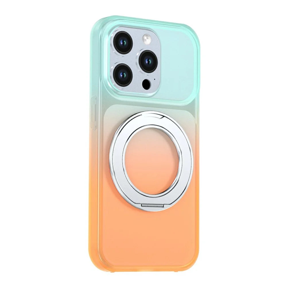 For iPhone 14 Pro Magnetic Case Rotary Kickstand Gradient Color PC + TPU Phone Cover - Orange - 2