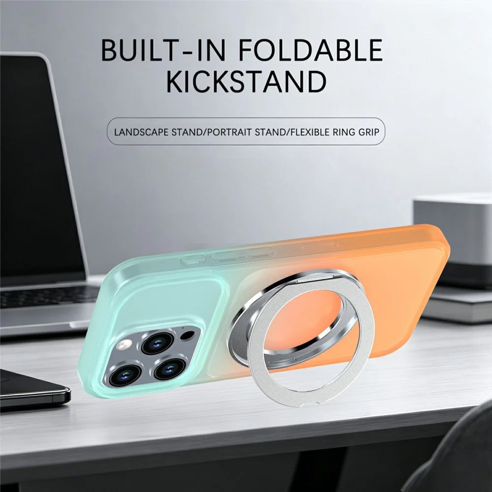 For iPhone 14 Pro Max Magnetic Case Rotary Kickstand Gradient Color PC + TPU Phone Cover - Orange - 3