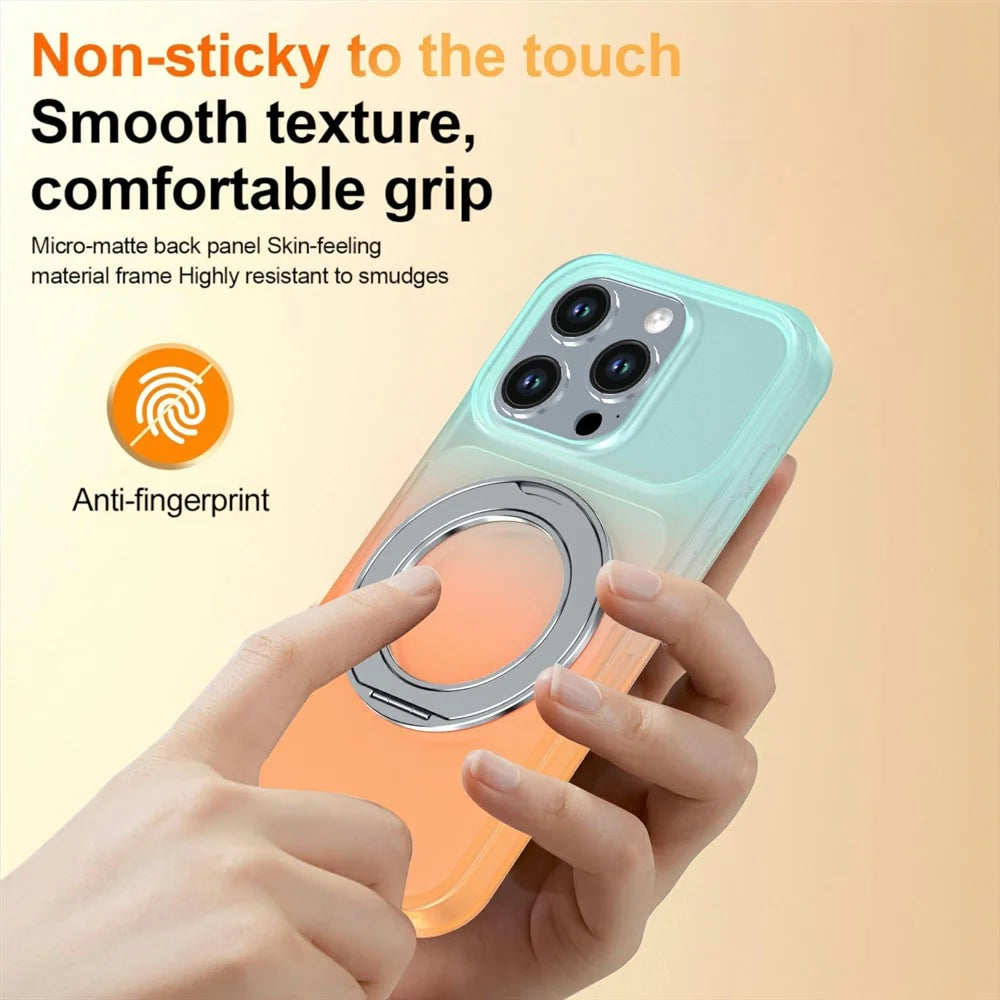 For iPhone 14 Pro Max Magnetic Case Rotary Kickstand Gradient Color PC + TPU Phone Cover - Orange - 5