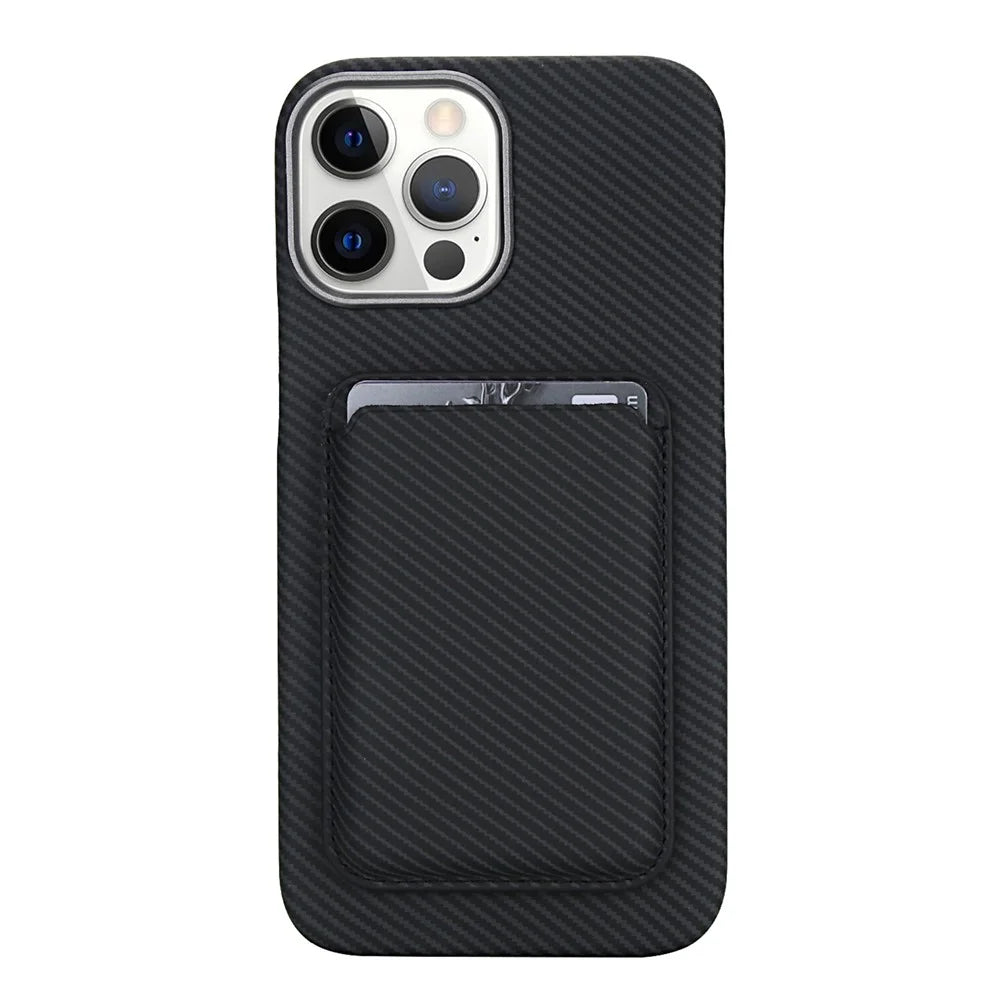 For iPhone 15 Pro Magnetic Case with Detachable Card Holder Carbon Fiber Texture Leather + PC Phone Cover - Black - 2