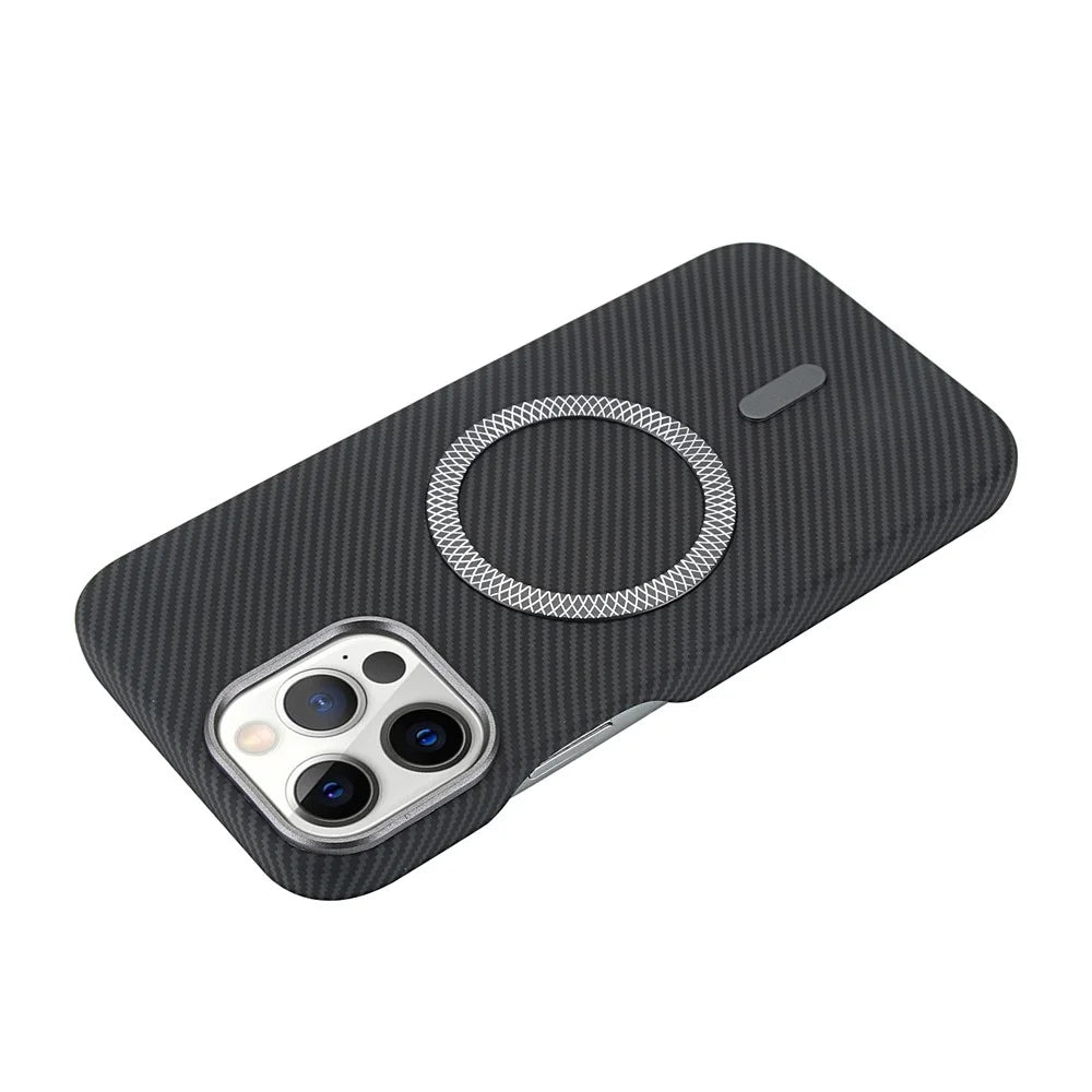For iPhone 15 Pro Magnetic Case Carbon Fiber Texture Leather + PC Phone Cover - Black - 4
