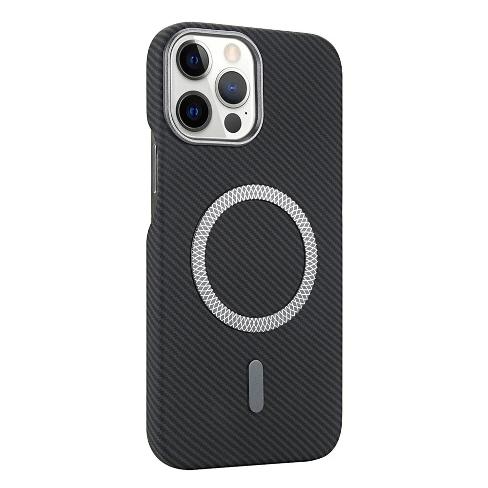 For iPhone 14 Pro Magnetic Case Carbon Fiber Texture Leather + PC Phone Cover - Black - 1
