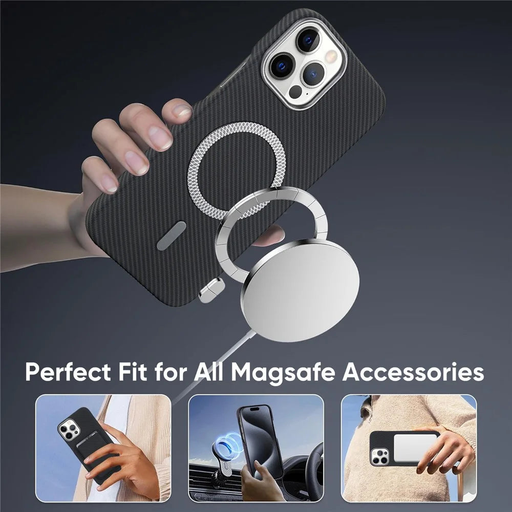 For iPhone 14 Pro Magnetic Case Carbon Fiber Texture Leather + PC Phone Cover - Black - 5