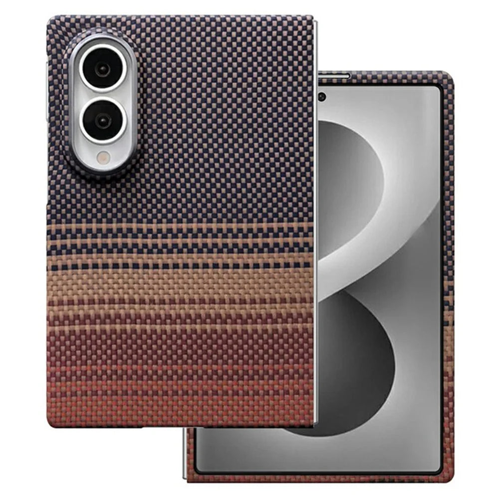 For Samsung Galaxy Z Fold8 Magnetic Case Gradient Aramid Fiber Phone Cover with Metal Lens Frame - Sunset Yellow - 1