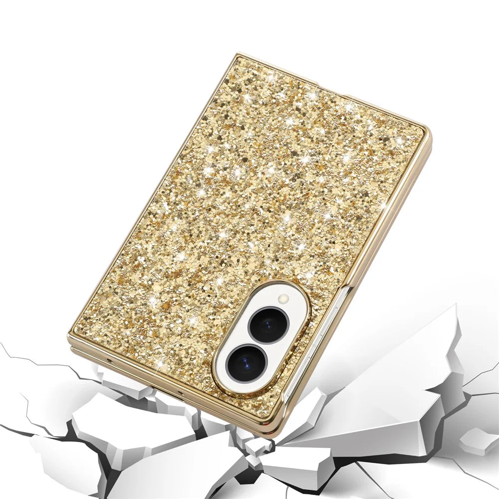 For Samsung Galaxy Z Fold8 Case Electroplating TPU + PC Sparkling Glitter Phone Back Cover - Gold - 3