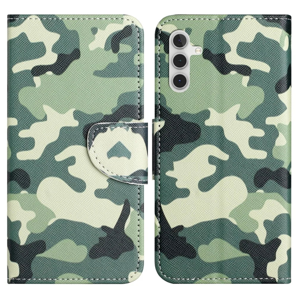 For Samsung Galaxy A54 5G Pattern Printing PU Leather Wallet Case Cross Texture Magnetic Closure Stand Flip Phone Cover - Camouflage - 1