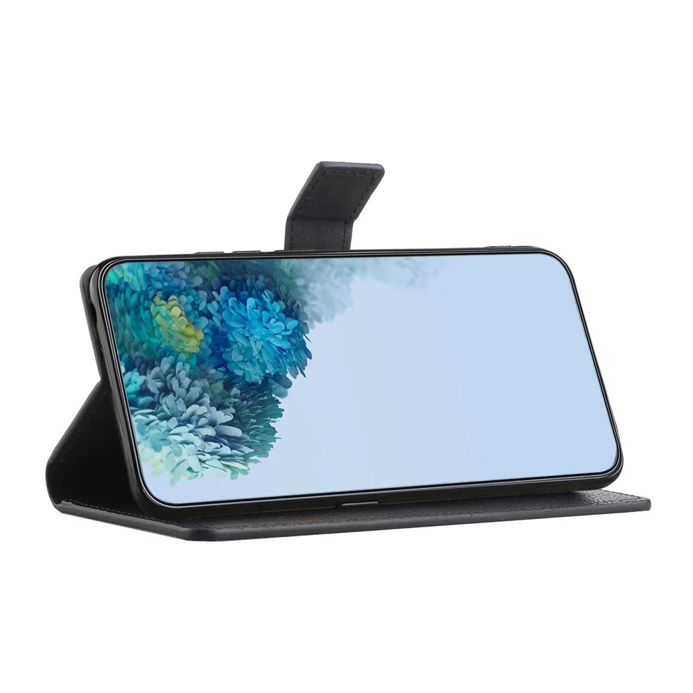 For Samsung Galaxy A04e 4G / F04 4G / M04 4G Supporting Stand Litchi Texture PU Leather Case Magnetic Square Clasp Wallet Cell Phone Cover - Black - 3
