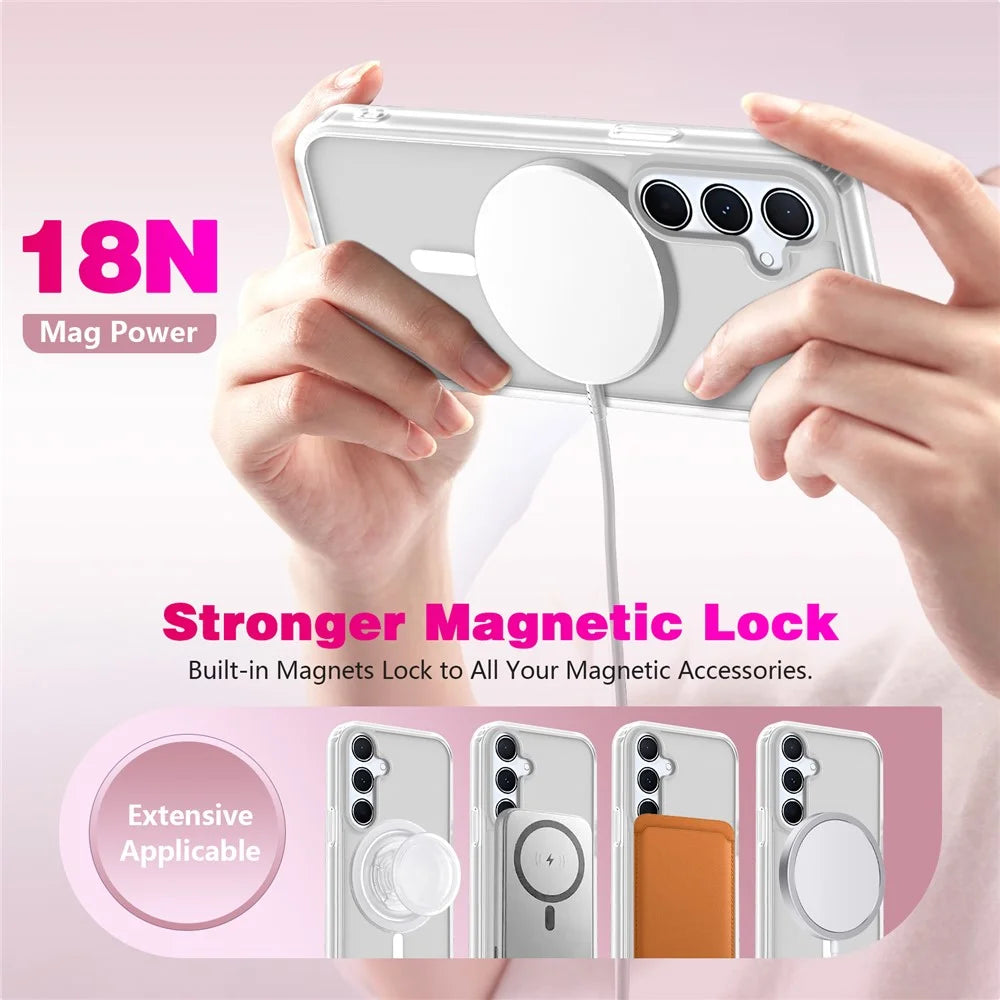 For Samsung Galaxy A35 5G Magnetic Case 2.0mm Skin-Touch TPU PC Shockproof Phone Cover - White - 4