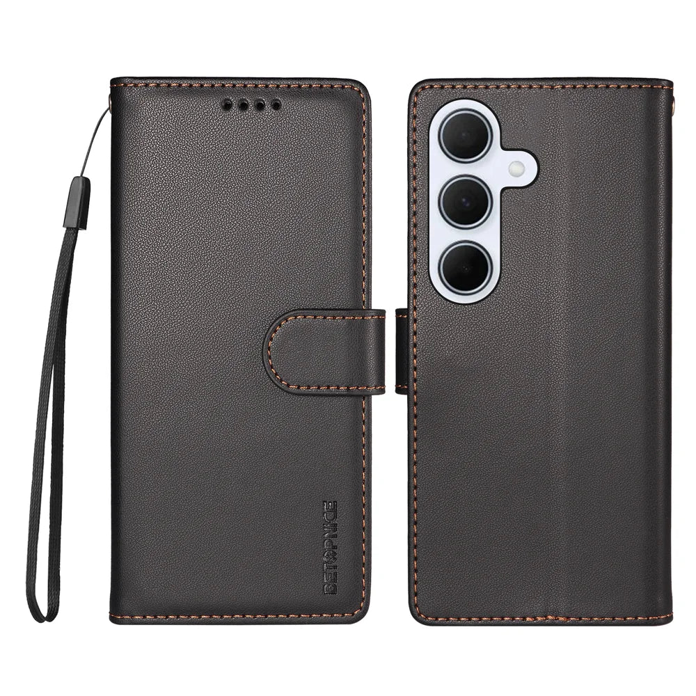 BETOPNICE for Samsung Galaxy A55 5G 006 Case RFID Blocking Wallet Stand Leather Phone Cover with Wrist Strap - Black - 1