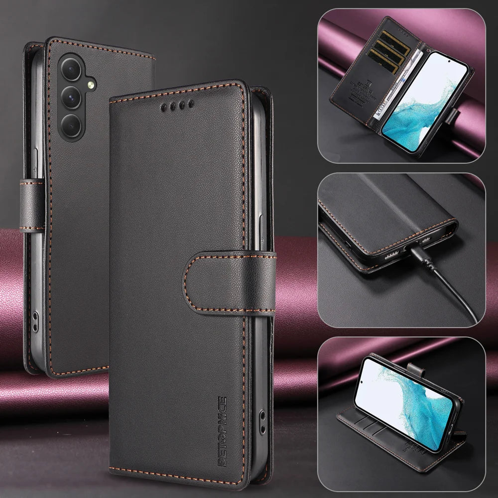 BETOPNICE for Samsung Galaxy A54 5G 006 Case RFID Blocking Wallet Stand Leather Phone Cover with Wrist Strap - Black - 2