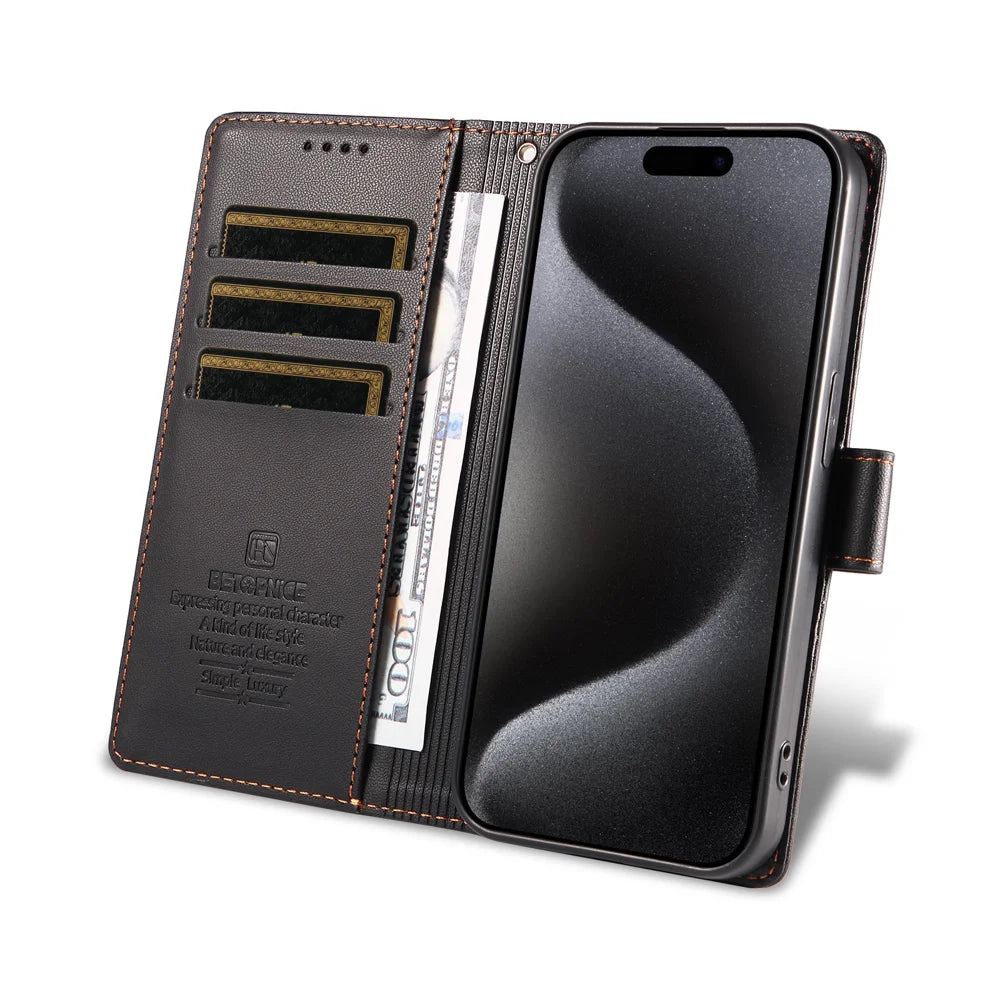 BETOPNICE for Samsung Galaxy A54 5G 006 Case RFID Blocking Wallet Stand Leather Phone Cover with Wrist Strap - Black - 6