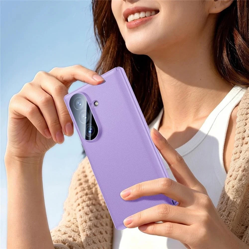 For Samsung Galaxy Z Fold8 Ultra Case with HD Tempered Glass Screen Protector Leather + PC Hinge Protection Phone Cover - Purple - 2