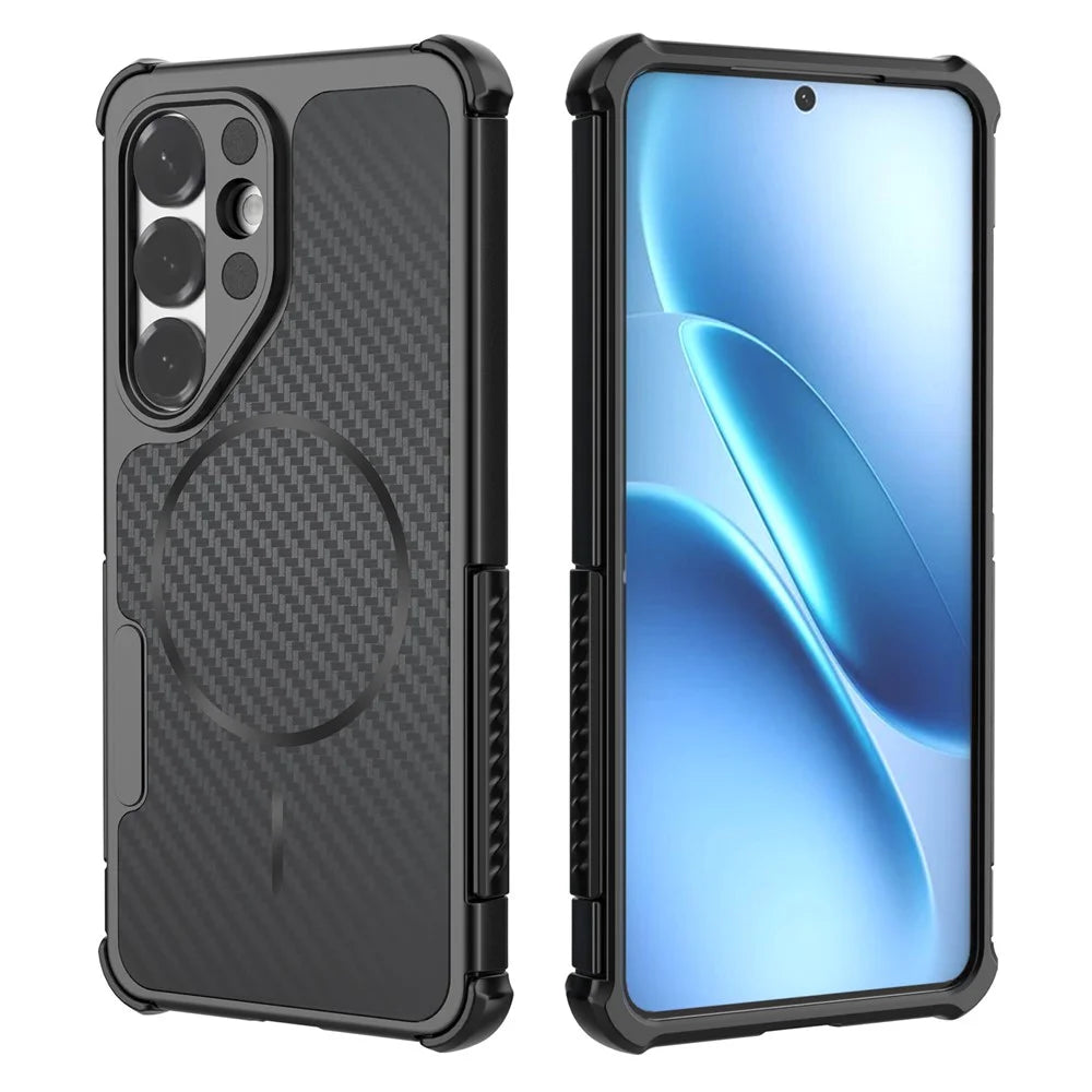 For Samsung Galaxy S26 Magnetic Case Carbon Fiber Texture PC + TPU Corner Protection Phone Cover - Black - 2