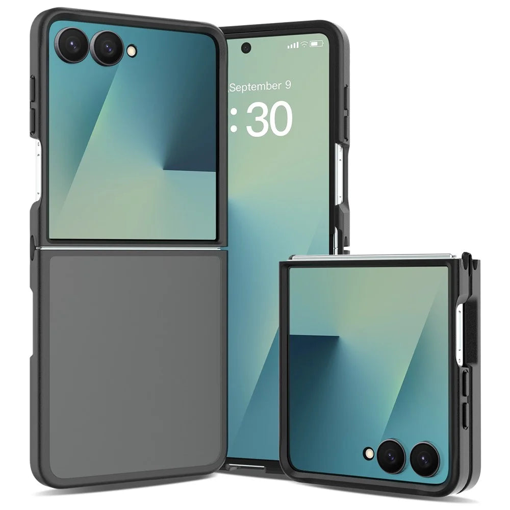 For Samsung Galaxy Z Flip8 Case TPU + Acrylic Skin-Feel Phone Cover with 2Pcs Outer Screen Tempered Glass Film + 2Pcs Inner Screen Hydrogel Film - Black - 2