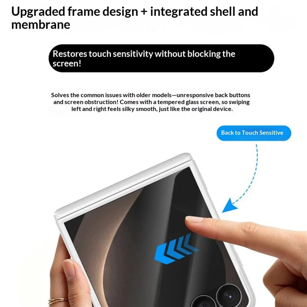 For Samsung Galaxy Z Flip8 Case Magnetic Hinge Kickstand Leather + PC Phone Cover with Tempered Glass Film - Black - 3