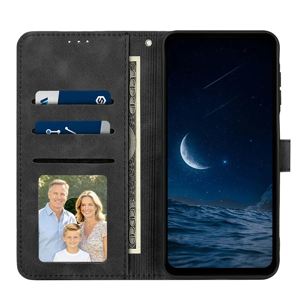 For iPhone 17e  /  16e Wallet Case Imprinted Cat Butterfly Leather Phone Cover with Wrist Strap - Black - 3