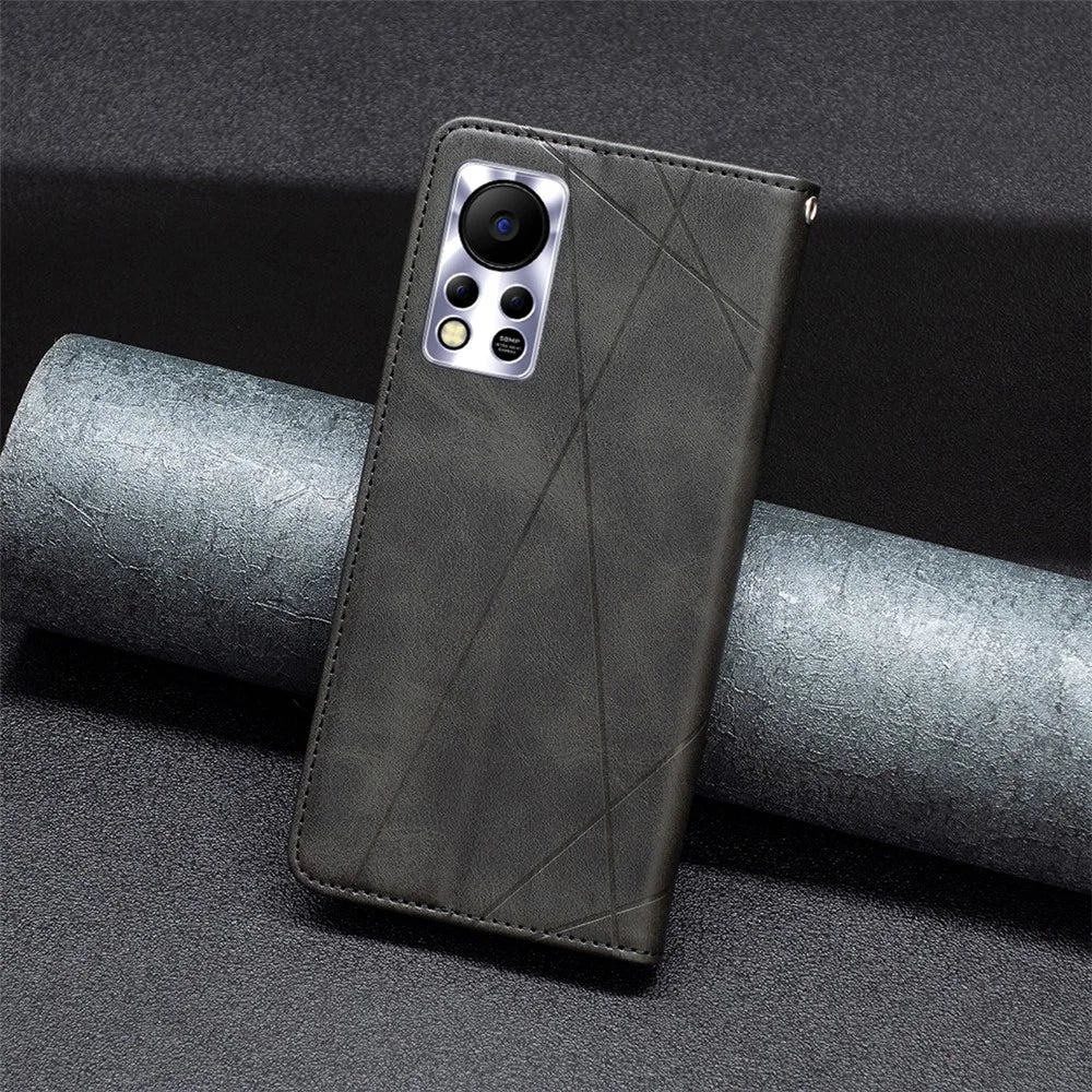 For Infinix Hot 11s NFC 4G Leather Case with Card Holder Imprinting Pattern Phone Stand Cover - Black - 6
