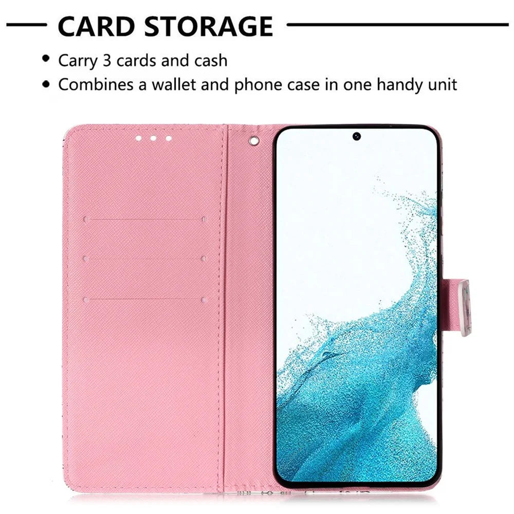 For Samsung Galaxy S23+ Leather Case 3D Pattern Printing Wallet Stand Mobile Cover with Strap - Flower - 2