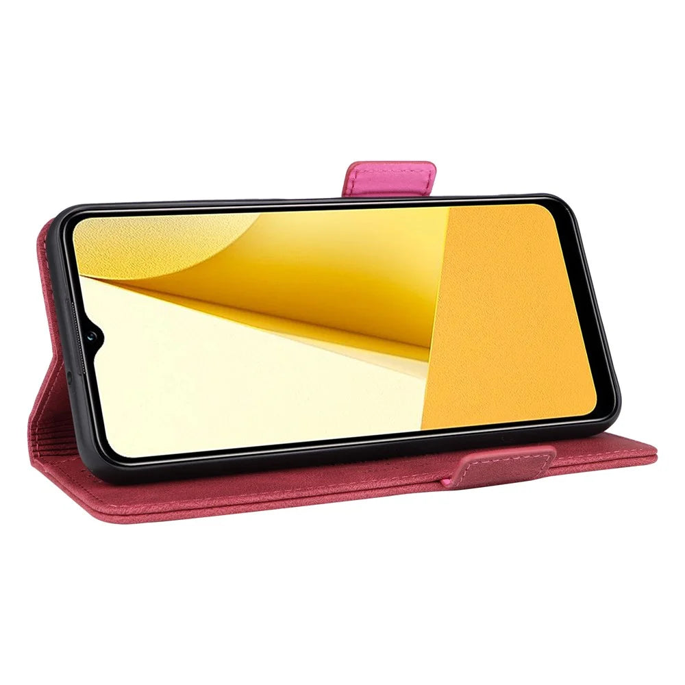 For vivo Y16 4G PU Leather Anti-drop Case Hardware Decor Dual Magnetic Clasp Wallet Stand Phone Cover - Rose - 3