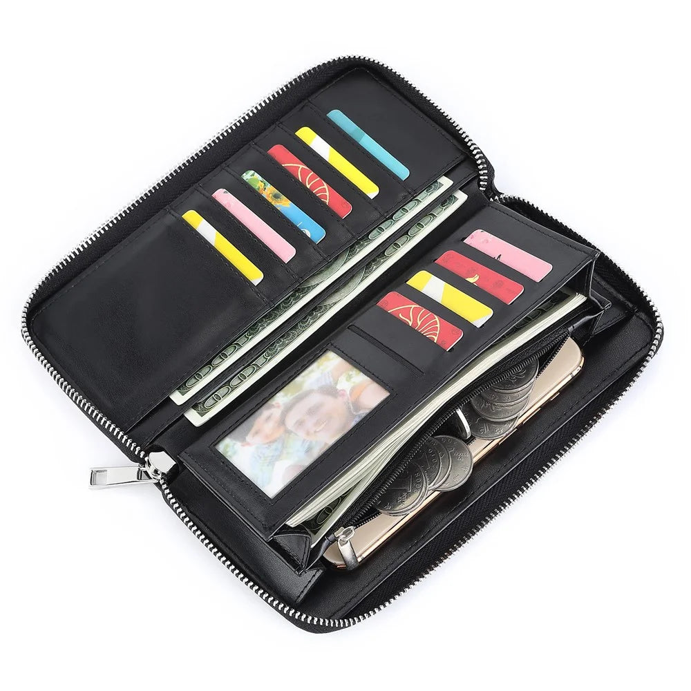PU Leather Wallets Large Capacity Zippered Wallet with Cards Slots, Cash Storage Pouch for Men, Women - 3