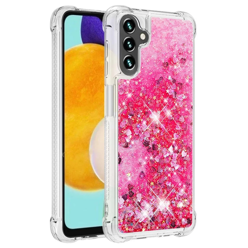For Samsung Galaxy A34 5G TPU Case Glitter Quicksand Shockproof Phone Back Cover - Pink  /  Hearts - 1