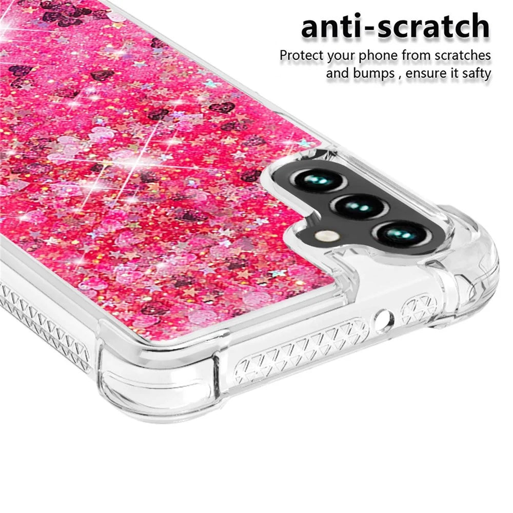 For Samsung Galaxy A34 5G TPU Case Glitter Quicksand Shockproof Phone Back Cover - Pink  /  Hearts - 3