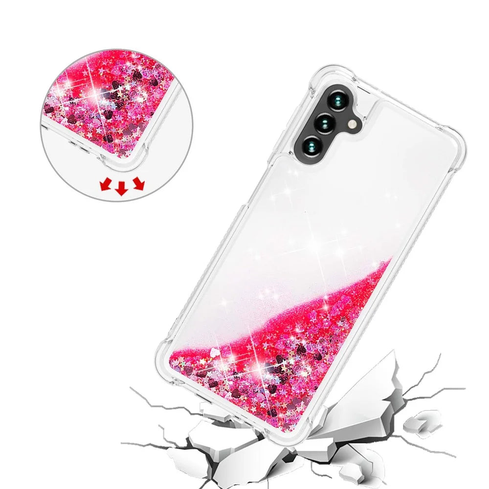 For Samsung Galaxy A34 5G TPU Case Glitter Quicksand Shockproof Phone Back Cover - Pink  /  Hearts - 4