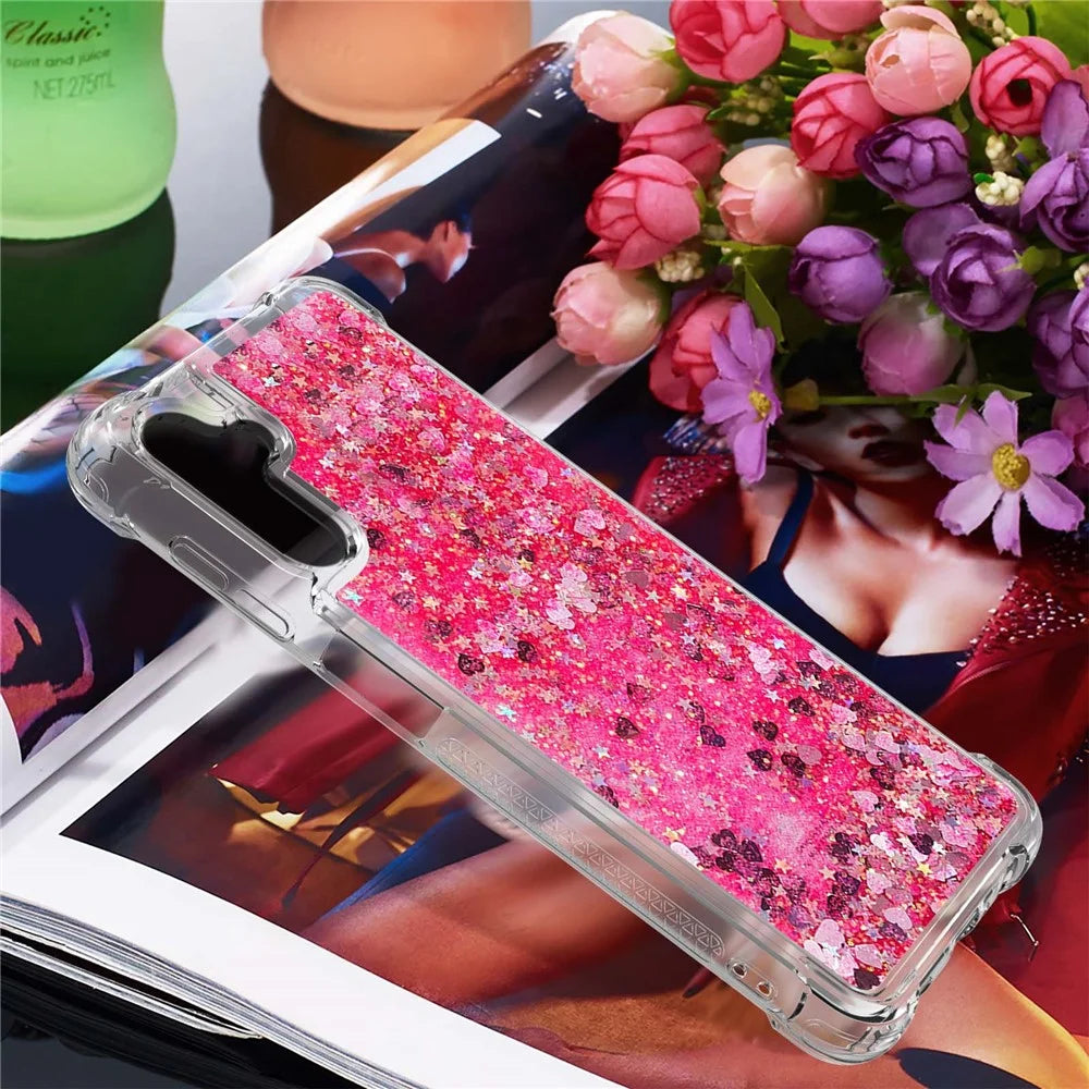 For Samsung Galaxy A34 5G TPU Case Glitter Quicksand Shockproof Phone Back Cover - Pink  /  Hearts - 6