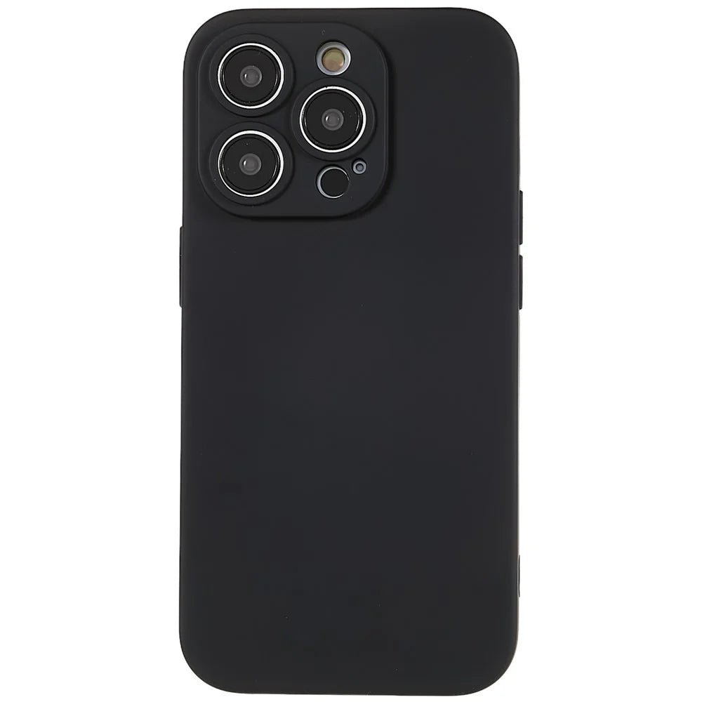 For iPhone 14 Pro Soft TPU 2.0mm Thick Shockproof Phone Case Liquid Silicone Texture Arc Edge Precise Cutout Cover - Black - 1