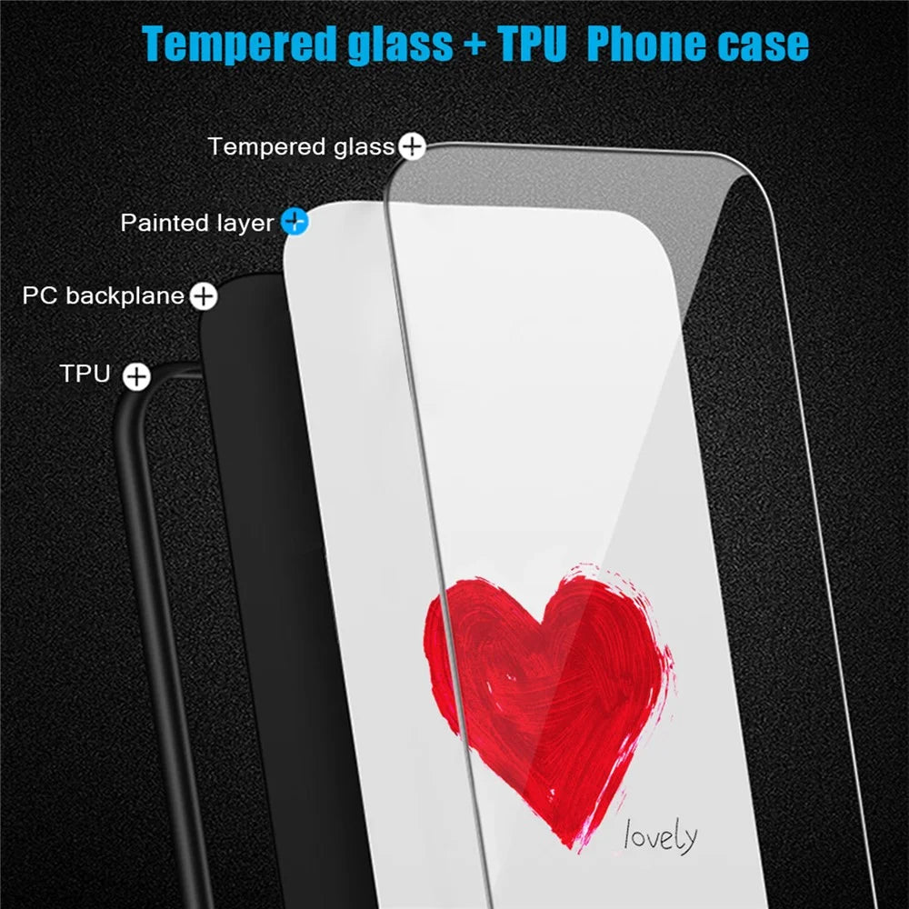 For Samsung Galaxy A04 4G (164.4 x 76.3 x 9.1 mm) Fingerprint Free TPU+PC+Tempered Glass Mobile Phone Case Stylish Pattern Printing Cellphone Protective Cover - Lovely - 2