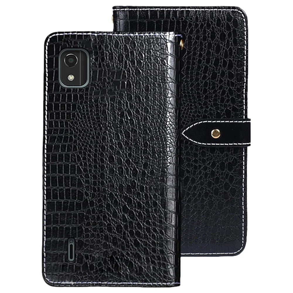 IDEWEI For Nokia C2 2nd Edition Crocodile Texture Anti-drop Cell Phone Cover PU Leather Magnetic Closure Wallet Stand Scratch-resistant Phone Case - Black - 1