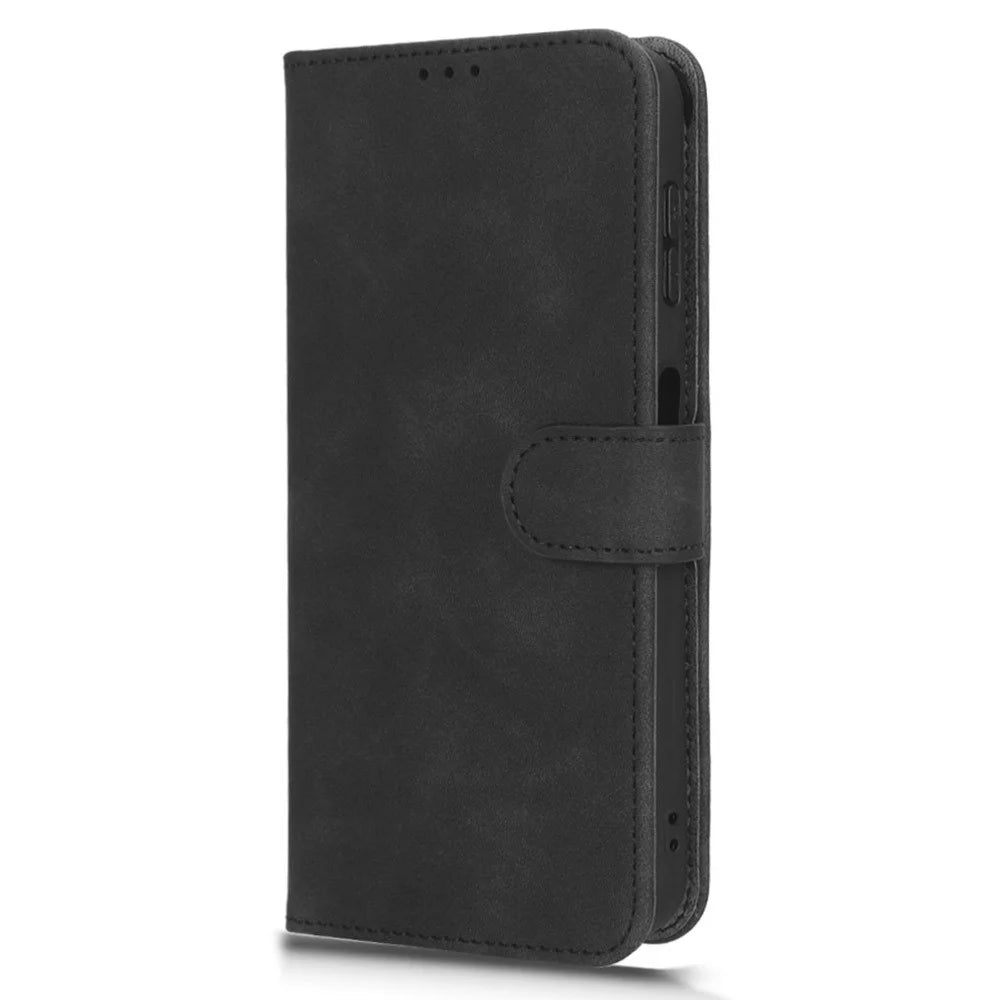 For Samsung Galaxy A04e 4G / F04 4G / M04 4G Skin-touch Feeling Phone Case Wallet Stand Flip PU Leather+TPU Anti-scratch Phone Cover - Black - 4