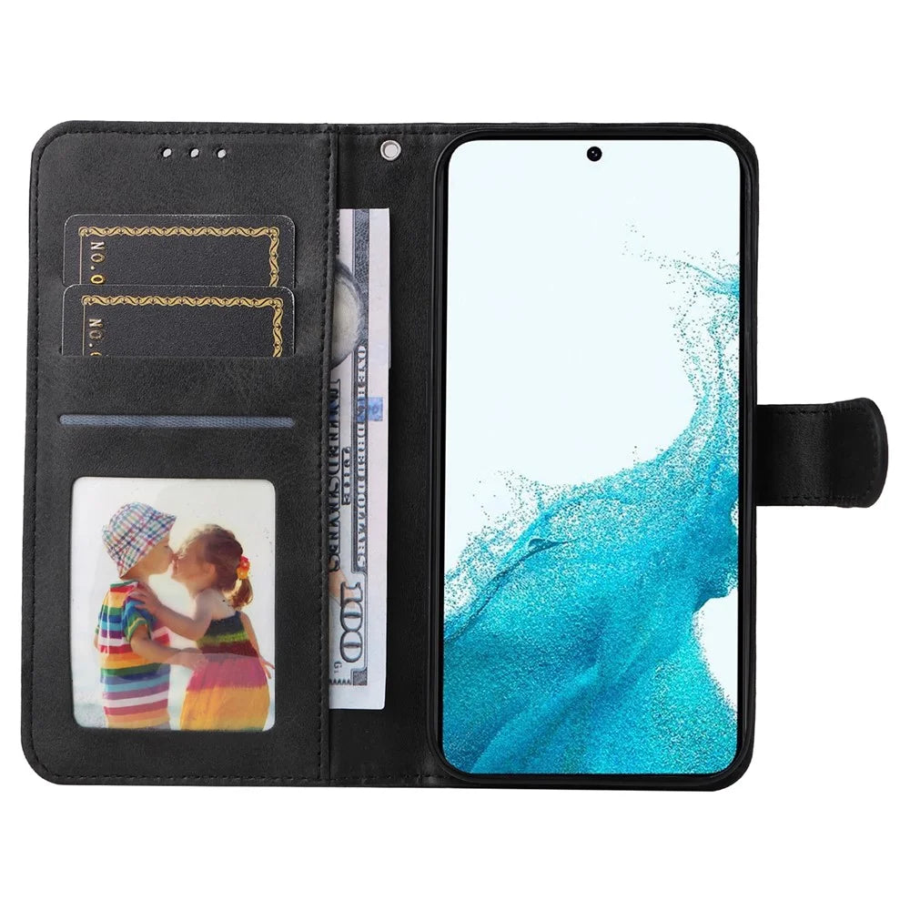 PU Leather Phone Case For Samsung Galaxy A34 5G Full Protection Calf Texture Magnetic Flip Wallet Stand Wear-resistant Phone Cover with Strap - Black - 2