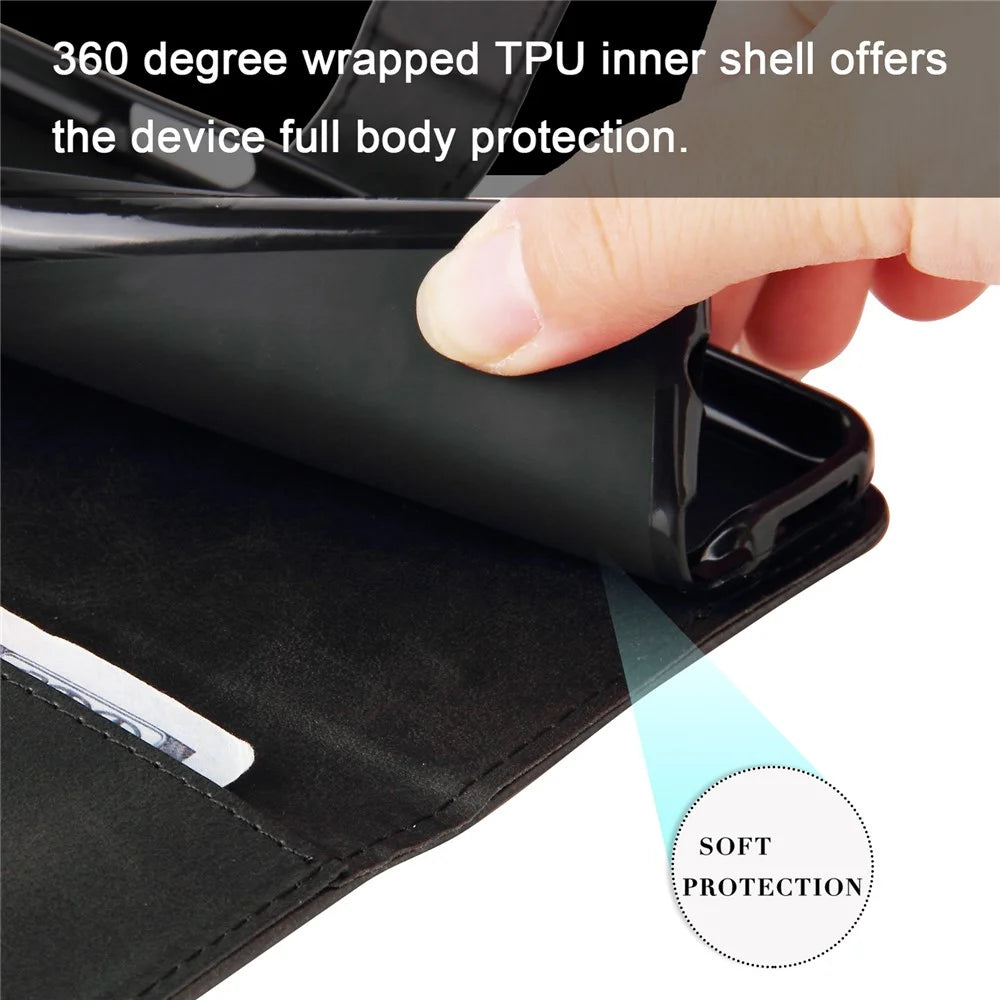 For Samsung Galaxy A04e 4G / F04 4G / M04 4G Calf Texture PU Leather Zipper Pocket Phone Case Stand Wallet Full Protection Cover - Black - 7