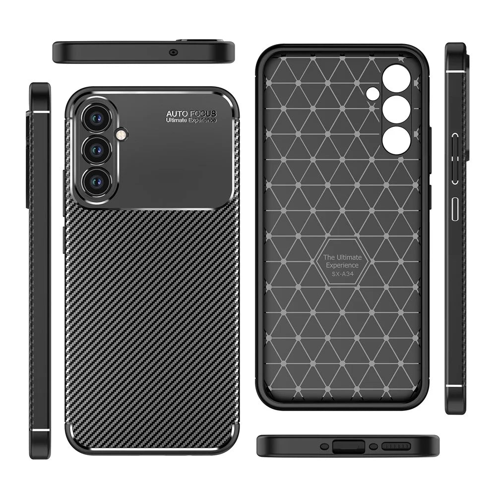 For Samsung Galaxy A34 5G Anti-Scratch Carbon Fiber Texture Phone Case Soft TPU Shockproof Protective Cover - 1