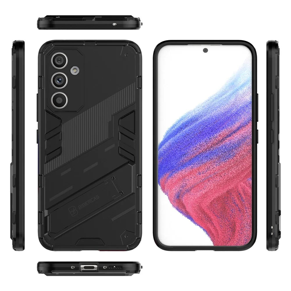Anti-scratch Phone Cover for Samsung Galaxy A54 5G, Anti-drop Hard PC Soft TPU Hybrid Phone Case Kickstand - Black - 7