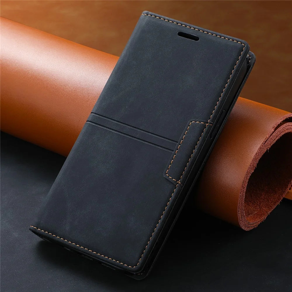 For Samsung Galaxy A34 5G Dustproof Magnetic Auto-absorbed Phone Case Stand Wallet PU Leather Coated TPU Cover - Black - 7